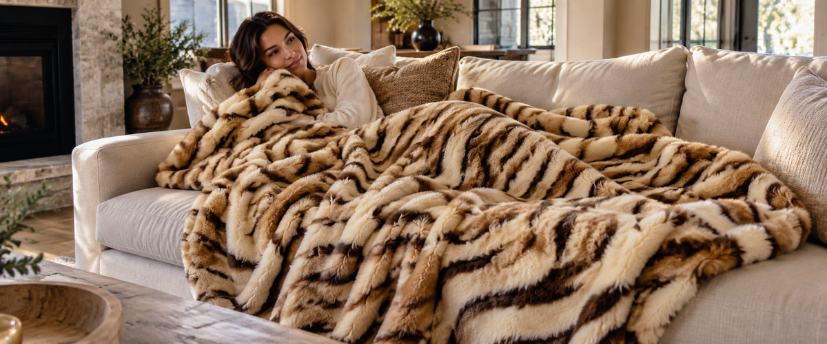 Soft textured product draped over a sofa